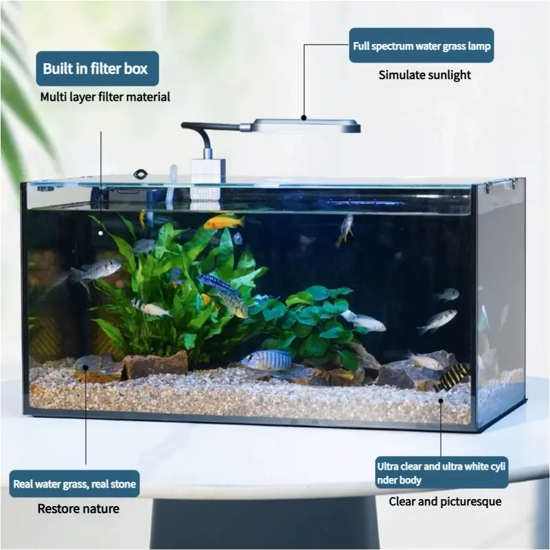 Ultra-white Glass Small and Medium-sized Living Room Fish tank Aquarium Desktop Decorative Fish tank Ecological Waterscape tank