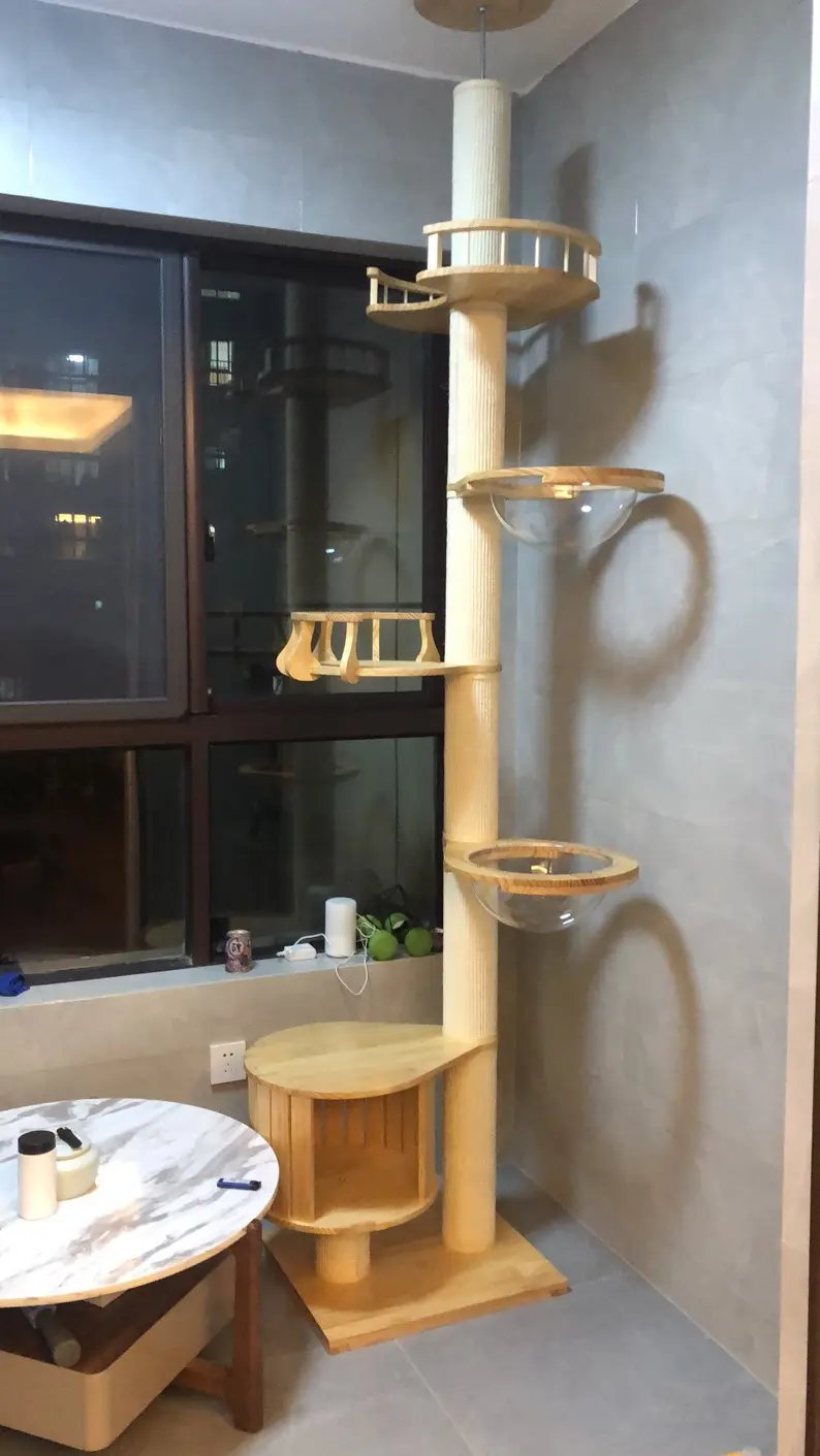 Large  Wood Cat  Play Furniture Modern Cat Tree Climber Platform Lounger Bed Designer Tree