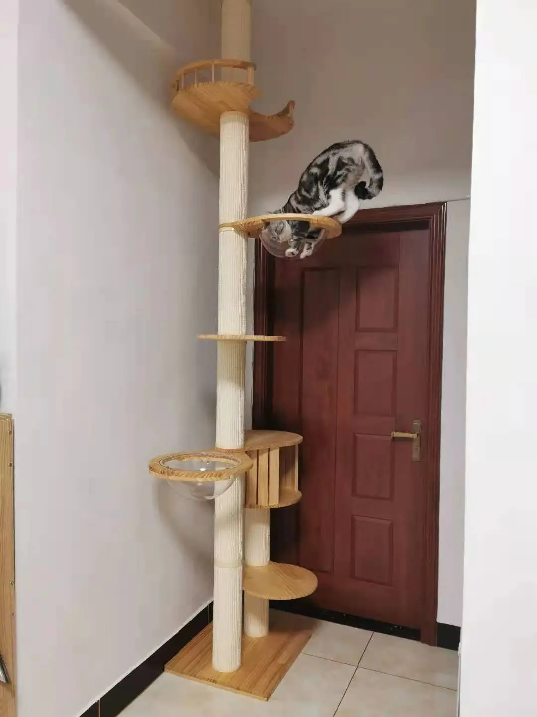 Large  Wood Cat  Play Furniture Modern Cat Tree Climber Platform Lounger Bed Designer Tree