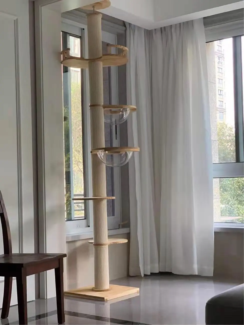 Large  Wood Cat  Play Furniture Modern Cat Tree Climber Platform Lounger Bed Designer Tree