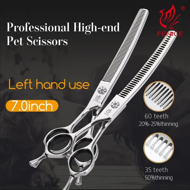 Professional Pet Thinning Curved Scissors Cutting for Dog Grooming 7 Inch Left Handed 440C Steel