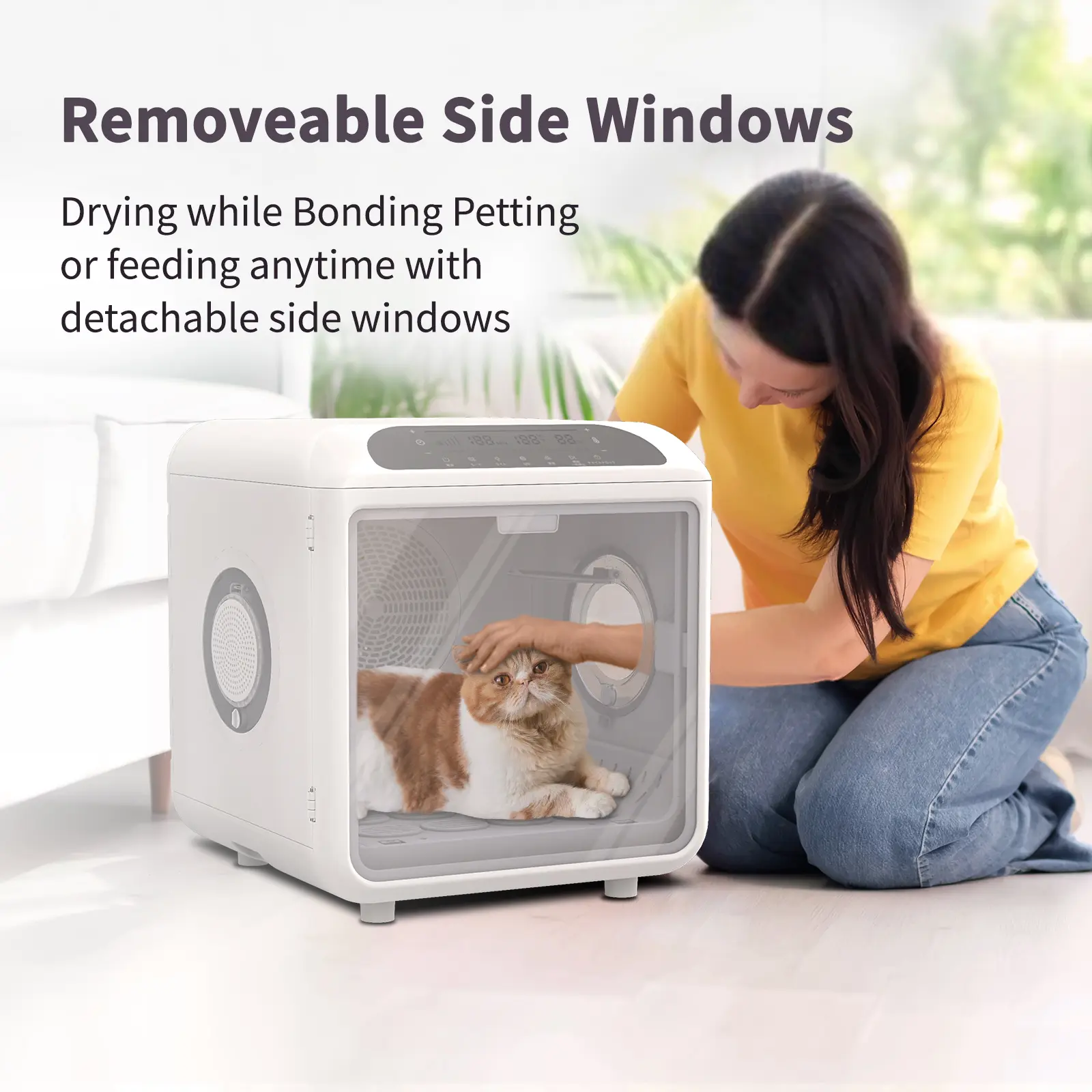 Touch Screen Quiet 72L UV Negative Ions Temperature Control Drying Pet Fur Dryer Box for Cat Small Dog Automatic Pet Hair Dryer