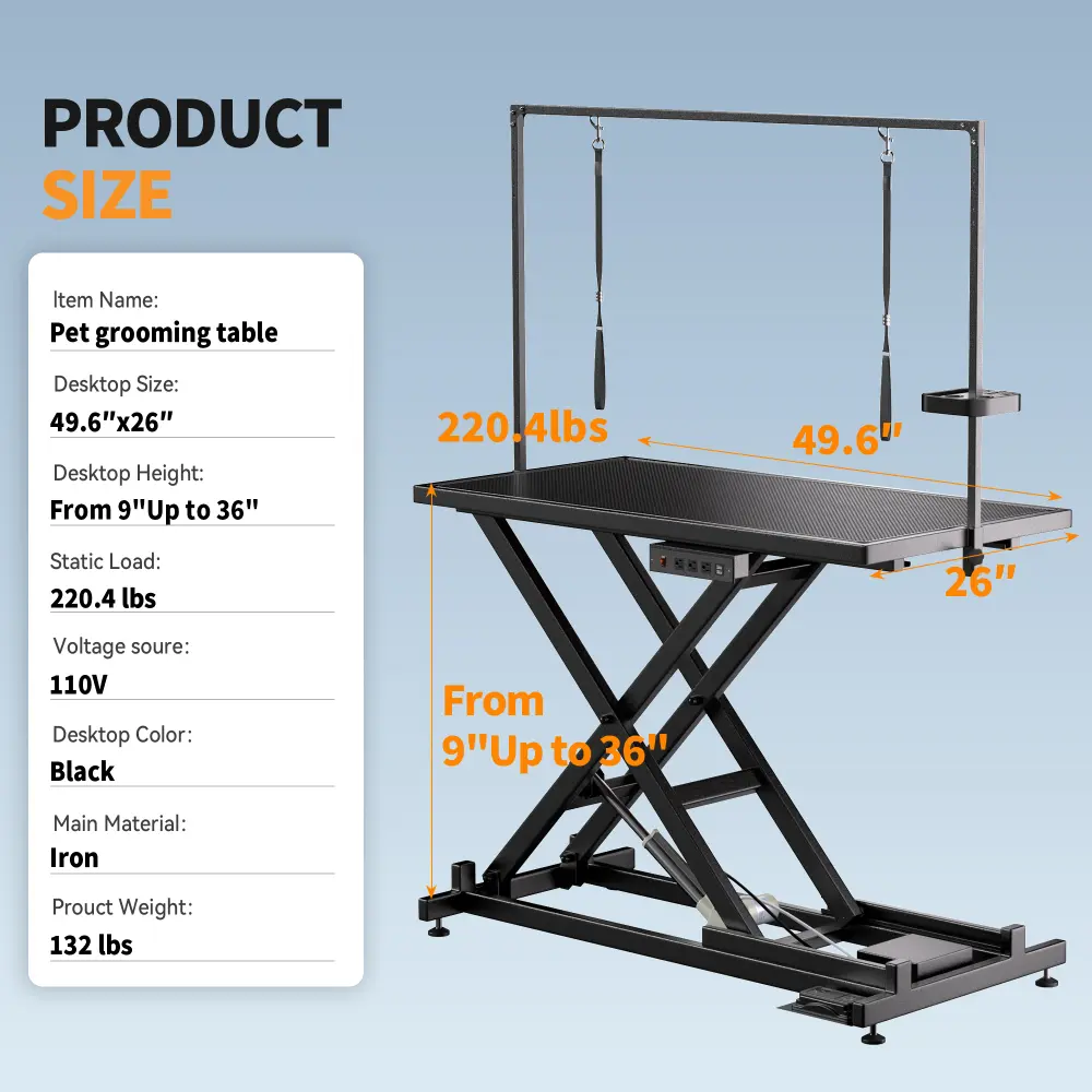 Professional Electric Dog Grooming Table - Heavy Duty, Height Adjustable Pet Grooming Table W/Leveling Wheels, Dog Grooming Arm
