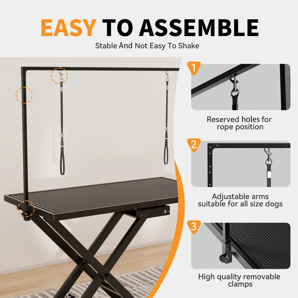 Professional Electric Dog Grooming Table - Heavy Duty, Height Adjustable Pet Grooming Table W/Leveling Wheels, Dog Grooming Arm