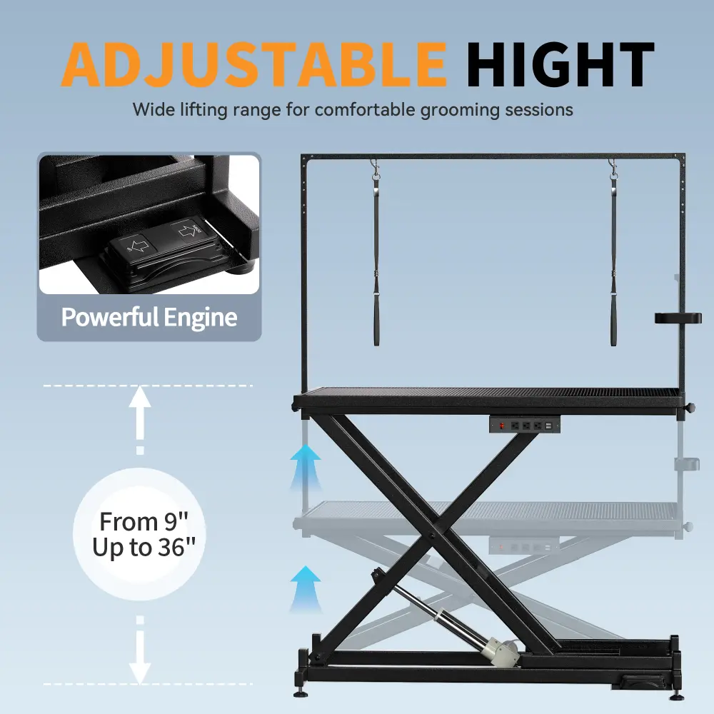 Professional Electric Dog Grooming Table - Heavy Duty, Height Adjustable Pet Grooming Table W/Leveling Wheels, Dog Grooming Arm