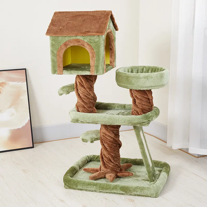 New Style Cat Climbing Frame Sisal Toy Scratching Board Wooden Cat House Cat Tree Jumping Platform