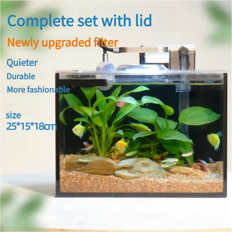 Ultra-clear Glass Desktop PLUS Version Aquarium Fish tank with Lid Desktop Fish tank Free of Water Change Aquarium tank