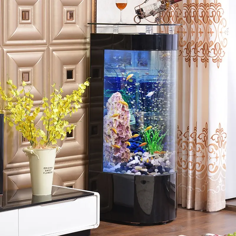 Living Room Small Household Semicircle Floor Glass Fish Globe Ecology Semicircle Fish Tank Home Office Decoration