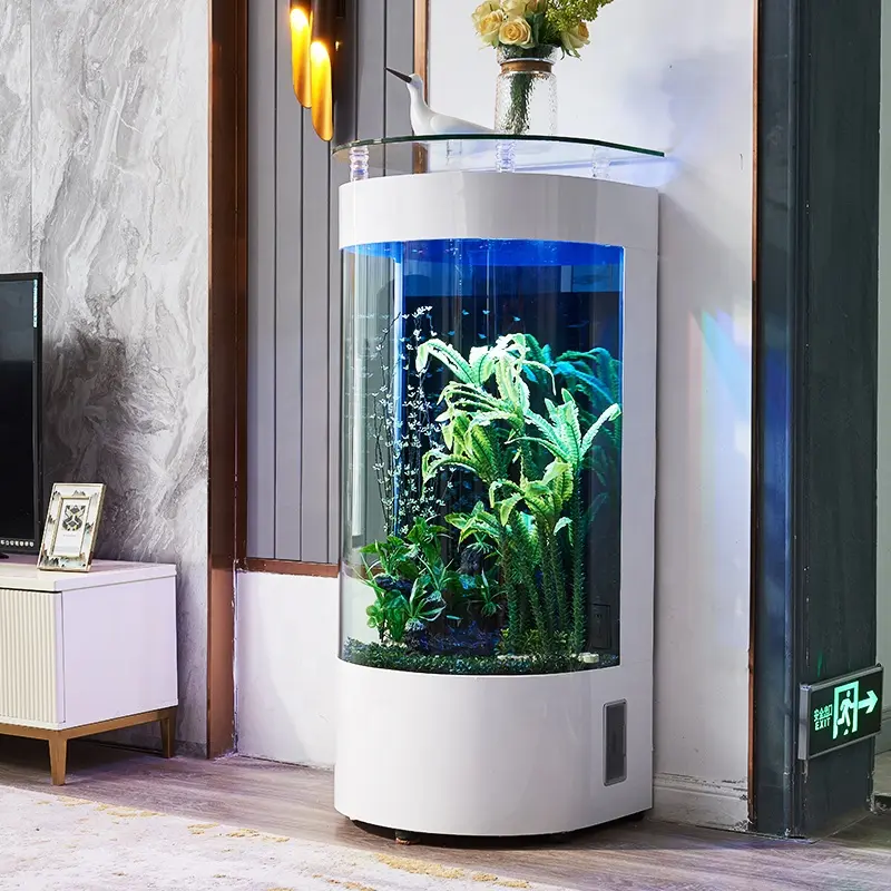 Living Room Small Household Semicircle Floor Glass Fish Globe Ecology Semicircle Fish Tank Home Office Decoration