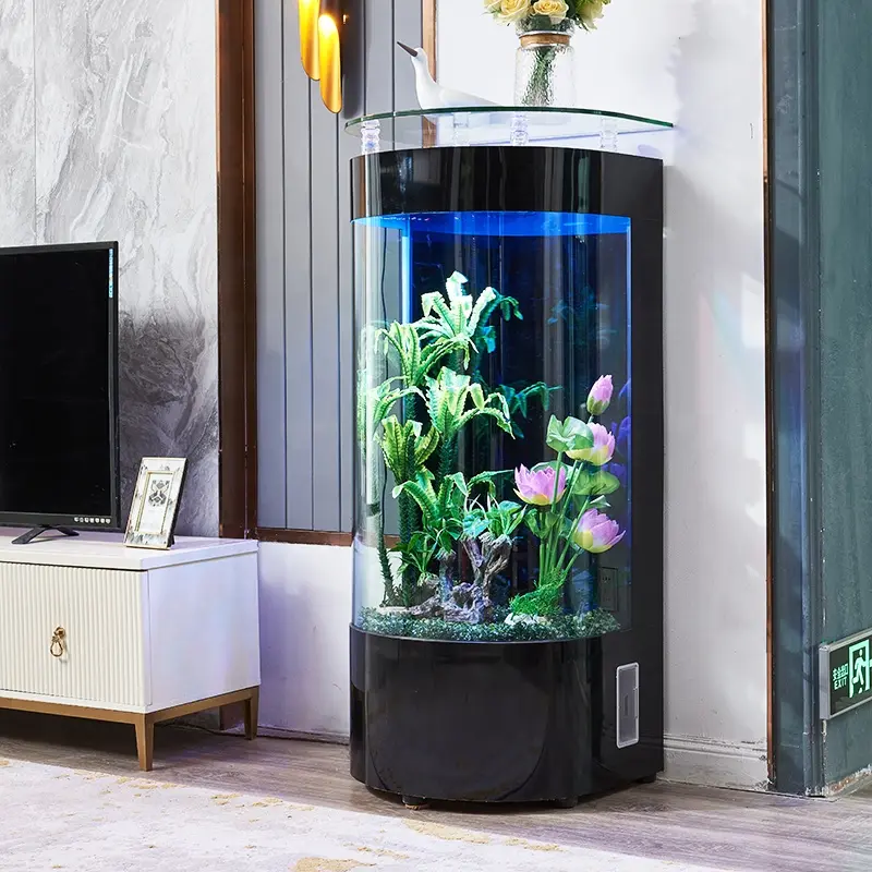 Living Room Small Household Semicircle Floor Glass Fish Globe Ecology Semicircle Fish Tank Home Office Decoration