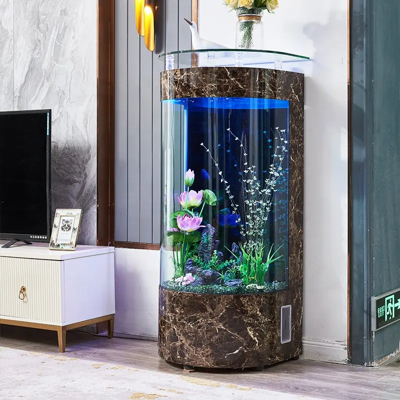Living Room Small Household Semicircle Floor Glass Fish Globe Ecology Semicircle Fish Tank Home Office Decoration