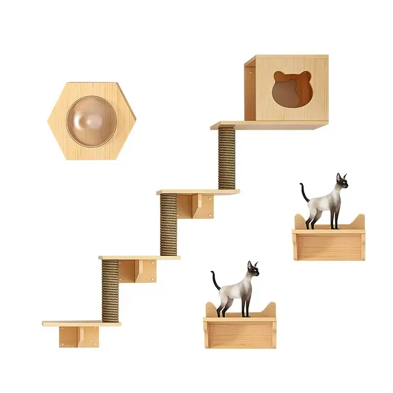 Wall Mounted Cat Tree Furniture Scratcher Cat House Jumping Stand Steps Climbing Frame Wall Hanging Furniture  Cat Tree Toy
