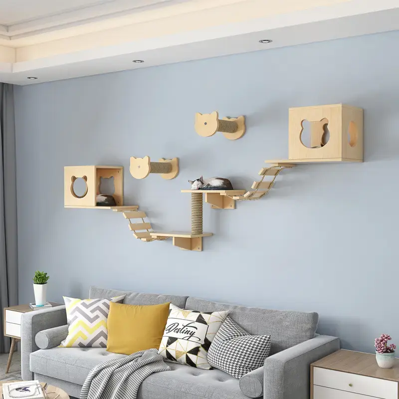Wall Mounted Cat Tree Furniture Scratcher Cat House Jumping Stand Steps Climbing Frame Wall Hanging Furniture  Cat Tree Toy
