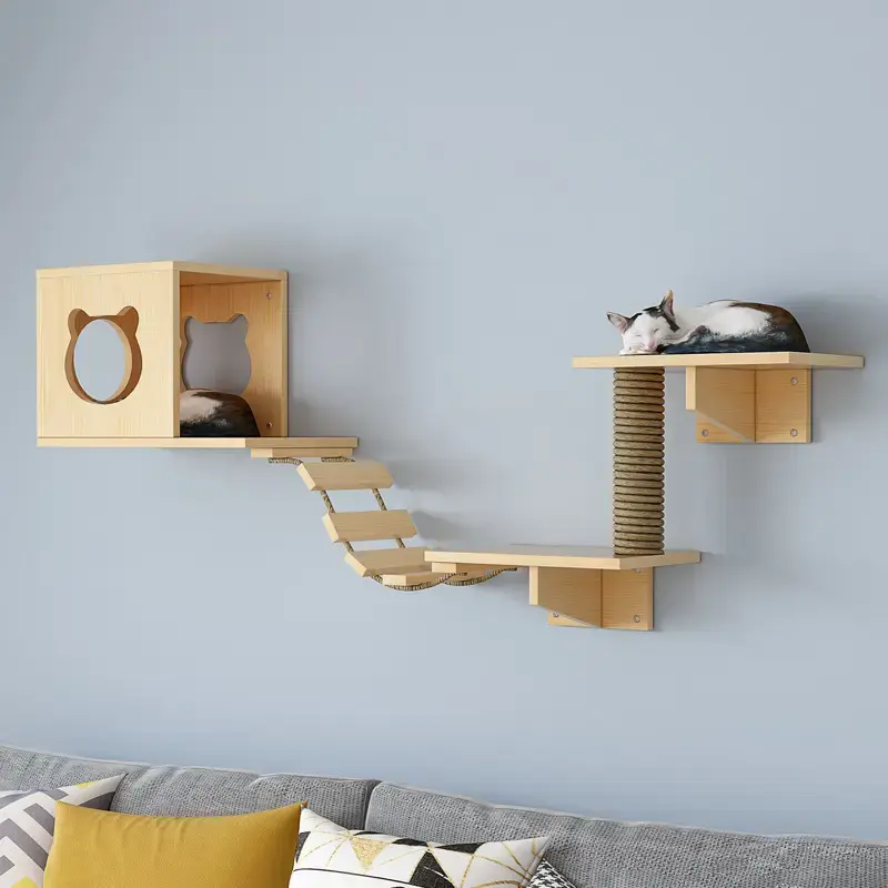 Wall Mounted Cat Tree Furniture Scratcher Cat House Jumping Stand Steps Climbing Frame Wall Hanging Furniture  Cat Tree Toy