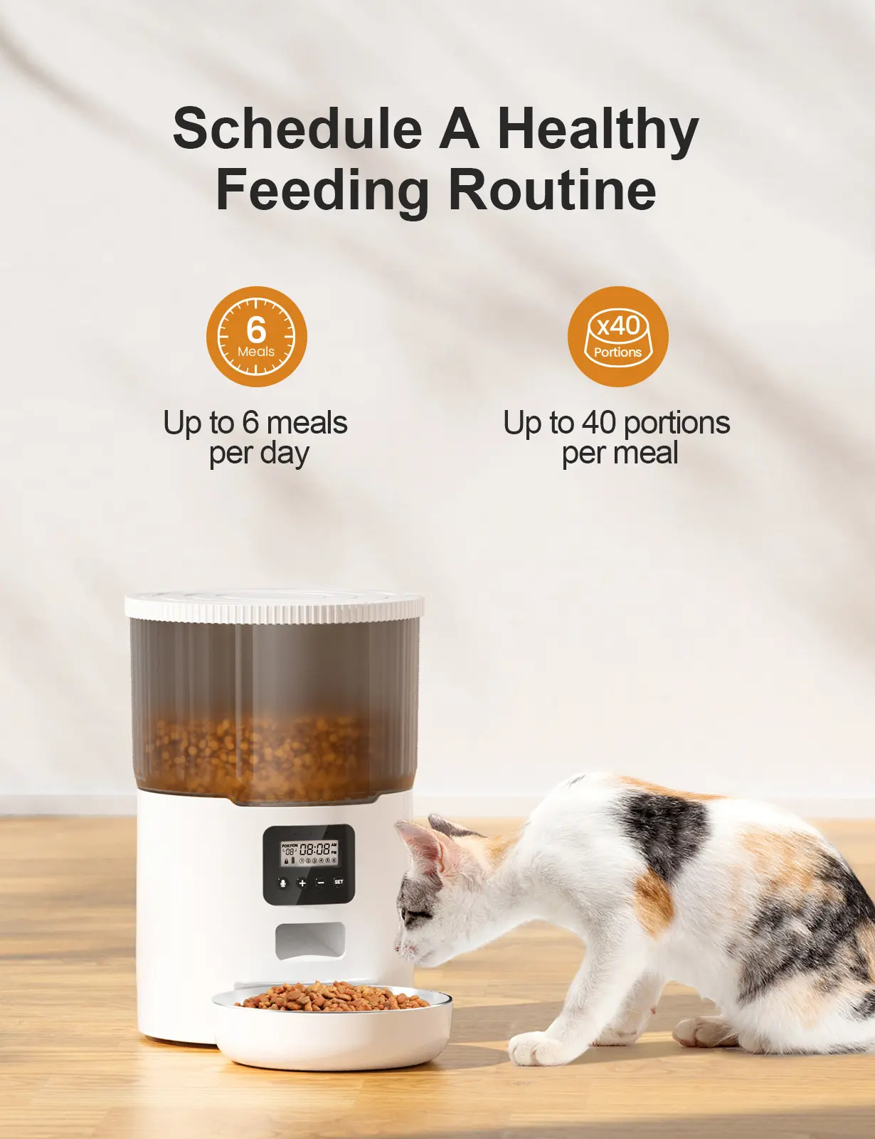 6L Automatic Pet Feeder for Cats Slow Food Dispenser Electronic Pet Bowl Supplies Visible Smart Dog Stainless Steel Bowl
