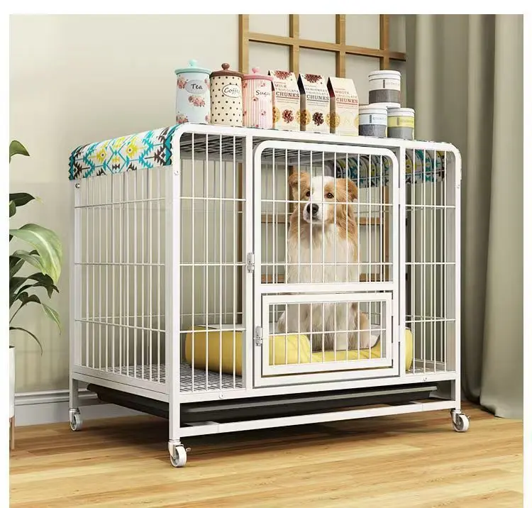 Factory Wholesale Luxury Large Size Black Bold square Tube Durable Steel Metal Iron Wire Pet Dog Cage Crate Kennel with Wheels