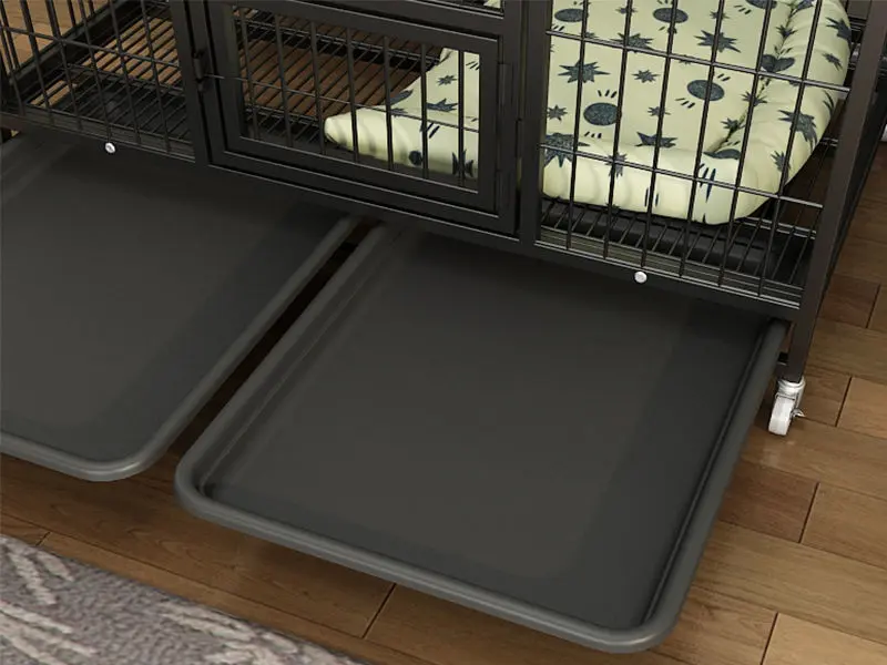 Factory Wholesale Luxury Large Size Black Bold square Tube Durable Steel Metal Iron Wire Pet Dog Cage Crate Kennel with Wheels