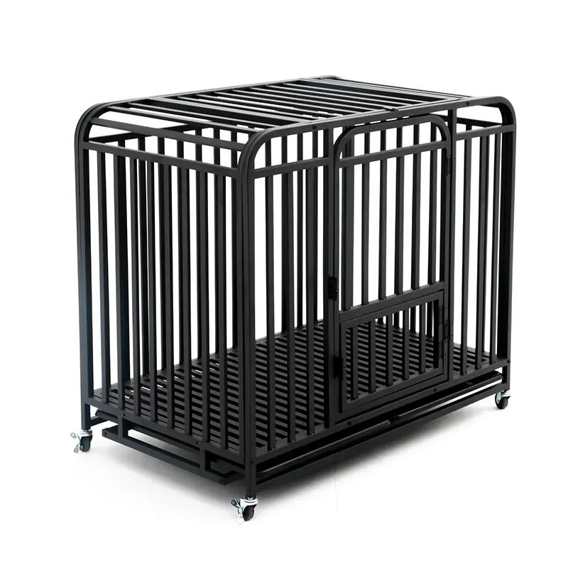 New Arrival Metal Square Tube Black Heavy Duty Pet Cage With Wheels for Large Dogs