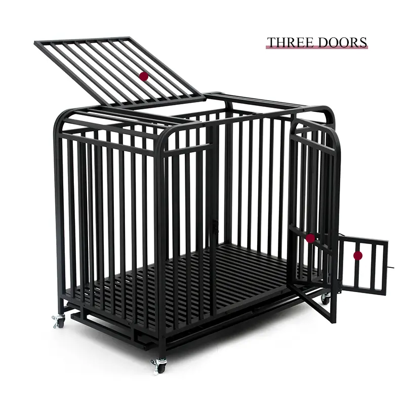 New Arrival Metal Square Tube Black Heavy Duty Pet Cage With Wheels for Large Dogs