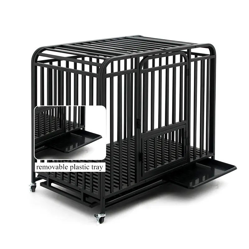 New Arrival Metal Square Tube Black Heavy Duty Pet Cage With Wheels for Large Dogs