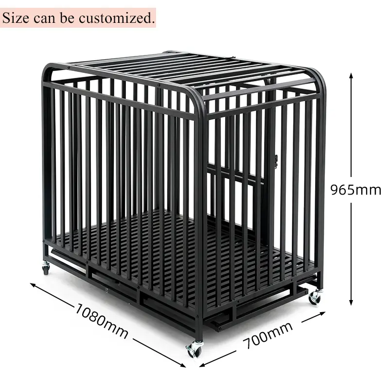 New Arrival Metal Square Tube Black Heavy Duty Pet Cage With Wheels for Large Dogs