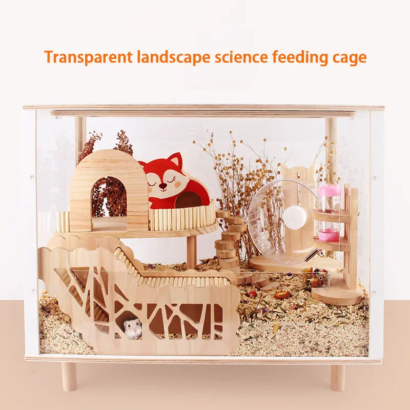 Factory Produces DIY Base Cage Wood Hamster Shelter Hamster Feeding Scientific Breeding Box Landscape Hamster Farming Solid JY