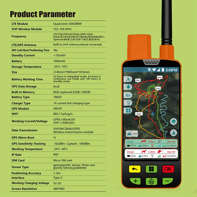 Dog Device, Tracking and Training Dog Device With Collar, Stimulation, Rugged and Water-Resistant, High-Sensitivity GPS, Orange