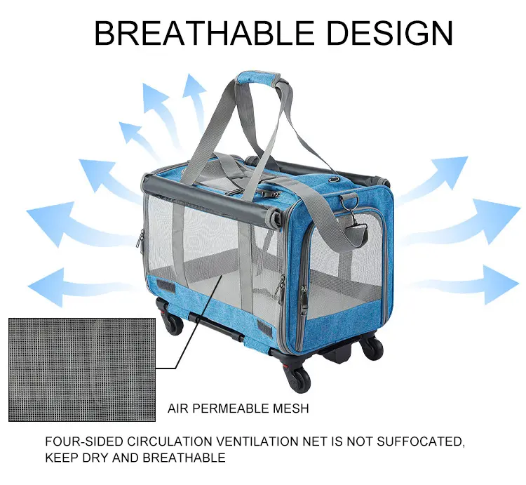Airline Approved Pet Carrier Dog Cat Travel Bag Carrying Pet Trolley Carrier with Wheels