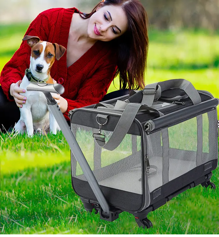 Airline Approved Pet Carrier Dog Cat Travel Bag Carrying Pet Trolley Carrier with Wheels