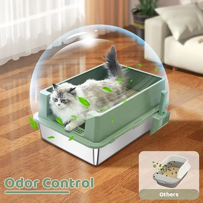 New XXXL Extra Large Stainless Steel Pet Toilet Pan Cat Litter Box Easy Cleaning, Non-Sticky for Large Cats and Maine Coon