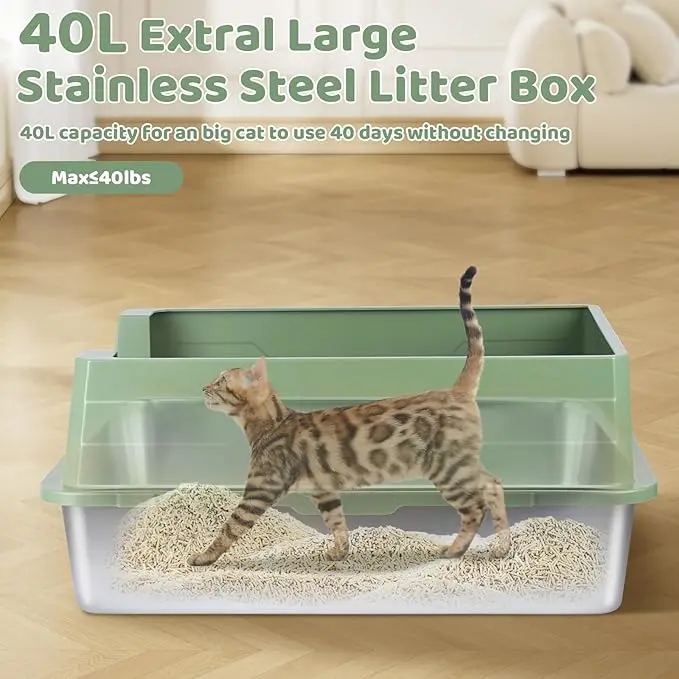 New XXXL Extra Large Stainless Steel Pet Toilet Pan Cat Litter Box Easy Cleaning, Non-Sticky for Large Cats and Maine Coon