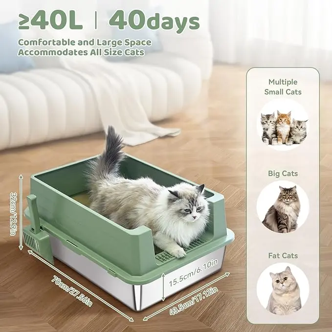 New XXXL Extra Large Stainless Steel Pet Toilet Pan Cat Litter Box Easy Cleaning, Non-Sticky for Large Cats and Maine Coon