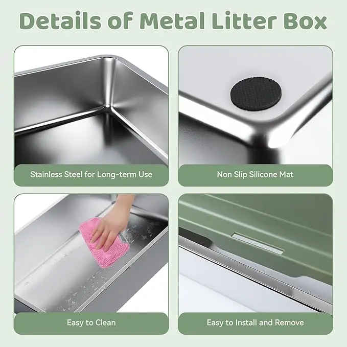 New XXXL Extra Large Stainless Steel Pet Toilet Pan Cat Litter Box Easy Cleaning, Non-Sticky for Large Cats and Maine Coon