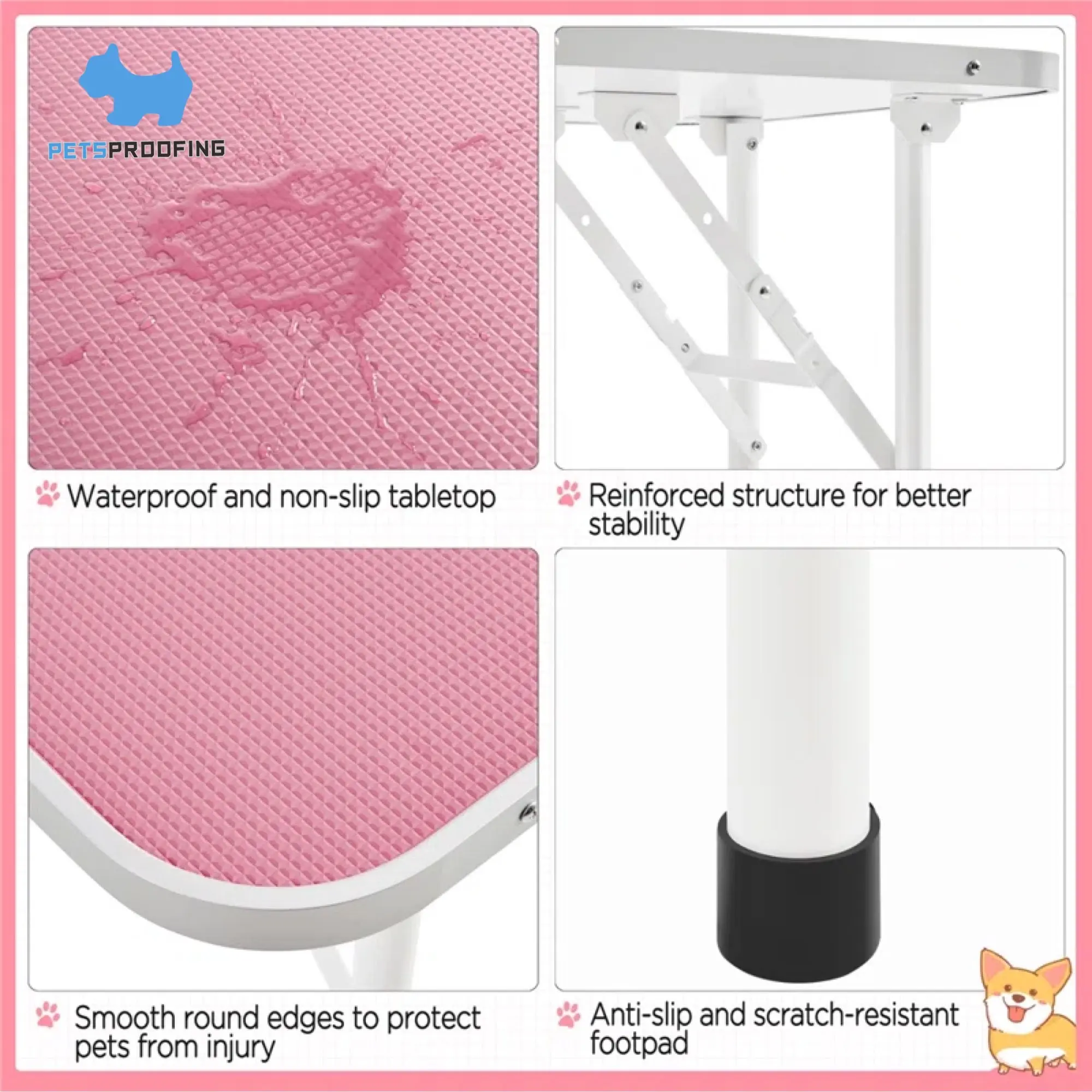 Petsproofing Stainless Steel Folding Adjustable Height Vet Pet Dog Beauty Grooming Table for Sale
