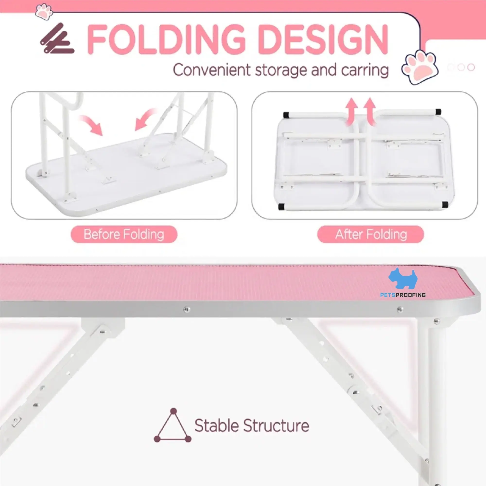 Petsproofing Stainless Steel Folding Adjustable Height Vet Pet Dog Beauty Grooming Table for Sale