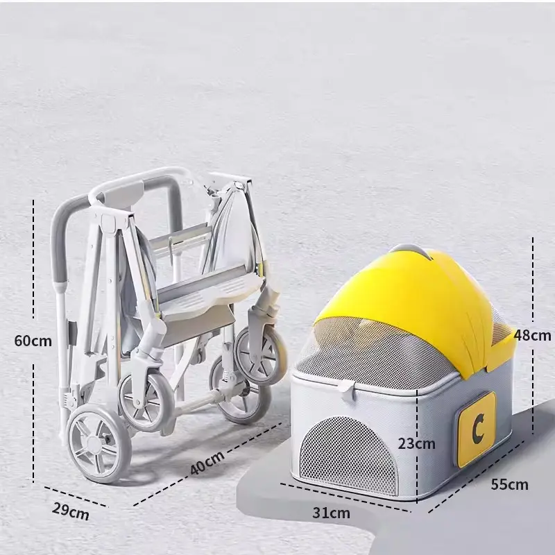 Wholesale Detach Foldable Dog Stroller Luxury 4 Wheels Pet Cat Stroller for Large Small Dog