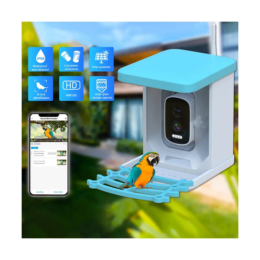 Best Seller Solar Powered 1080P HD AI Identify Mini Bird Feeder Smart Bird Feeder With Camera Waterproof