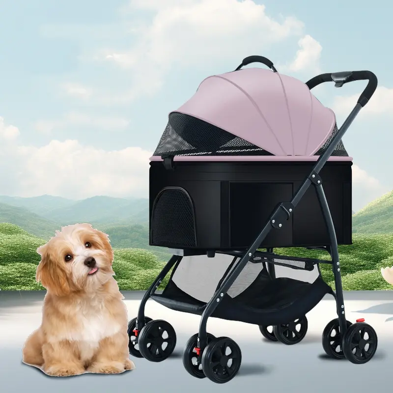 Wholesale Detach Foldable Dog Stroller Luxury 4 Wheels Pet Cat Stroller for Large Small Dog