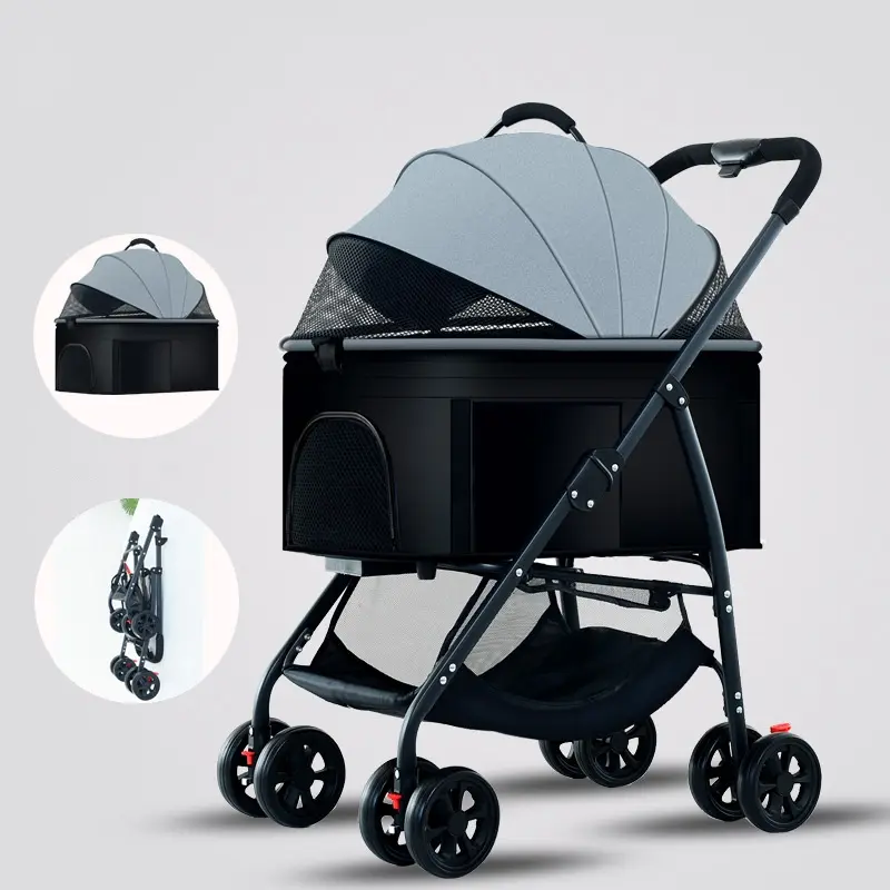 Wholesale Detach Foldable Dog Stroller Luxury 4 Wheels Pet Cat Stroller for Large Small Dog