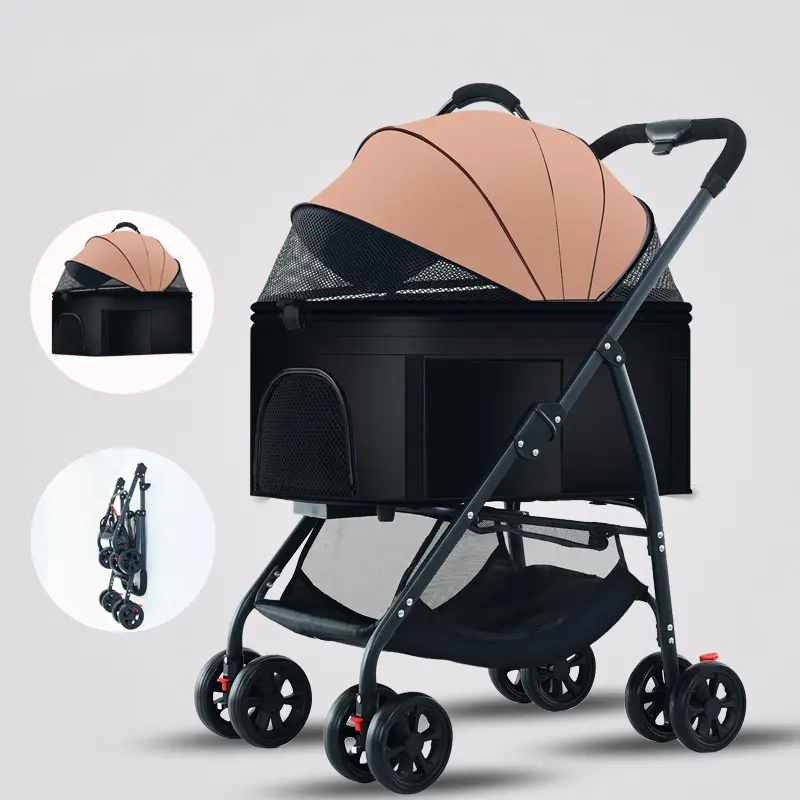 Wholesale Detach Foldable Dog Stroller Luxury 4 Wheels Pet Cat Stroller for Large Small Dog