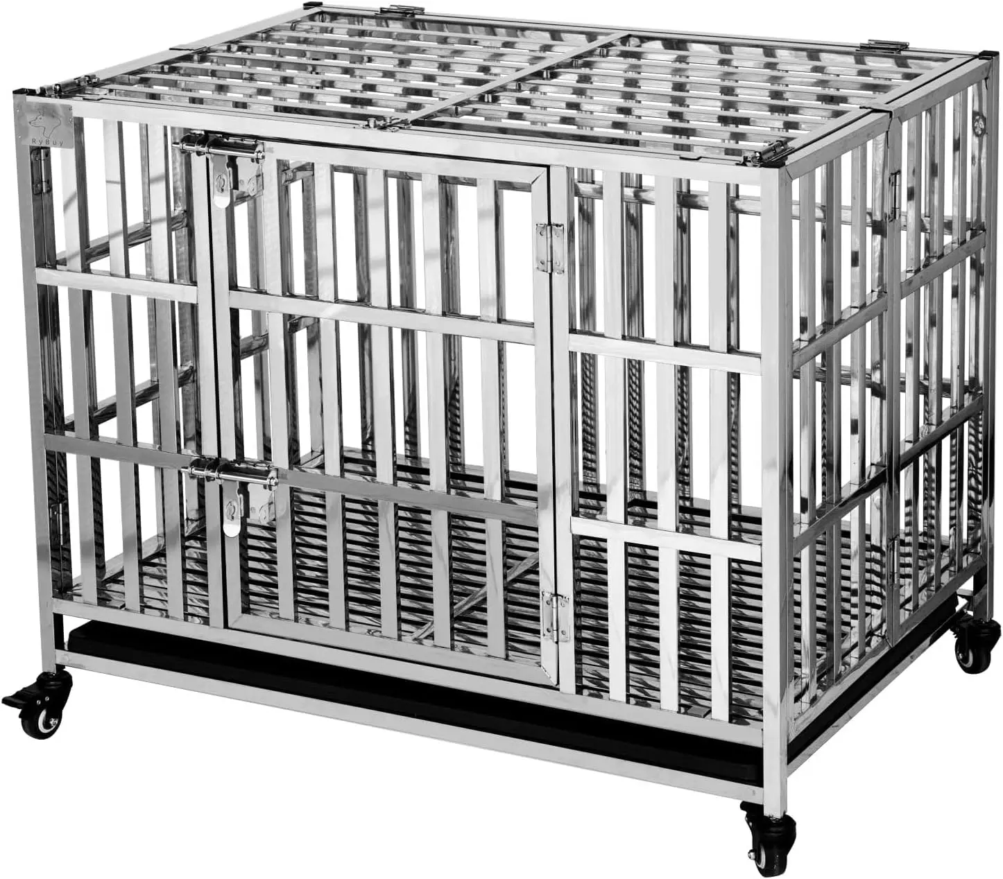 48inch Stackable Heavy Duty Dog Crate Pet Stainless Steel Kennel Foldable Pet Supplies Dog Pet Cages