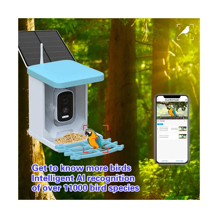 Best Seller Solar Powered 1080P HD AI Identify Mini Bird Feeder Smart Bird Feeder With Camera Waterproof