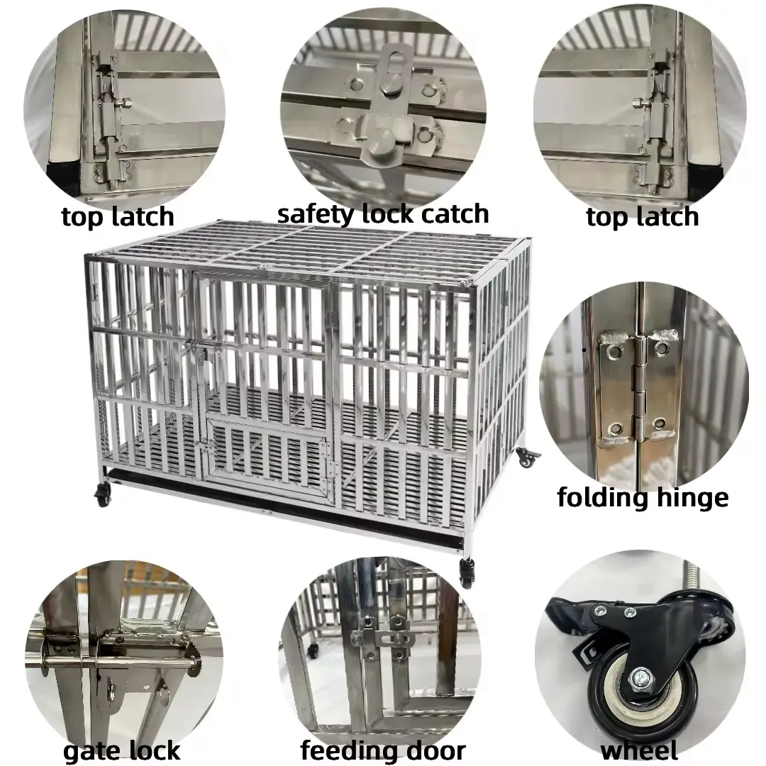 48inch Stackable Heavy Duty Dog Crate Pet Stainless Steel Kennel Foldable Pet Supplies Dog Pet Cages