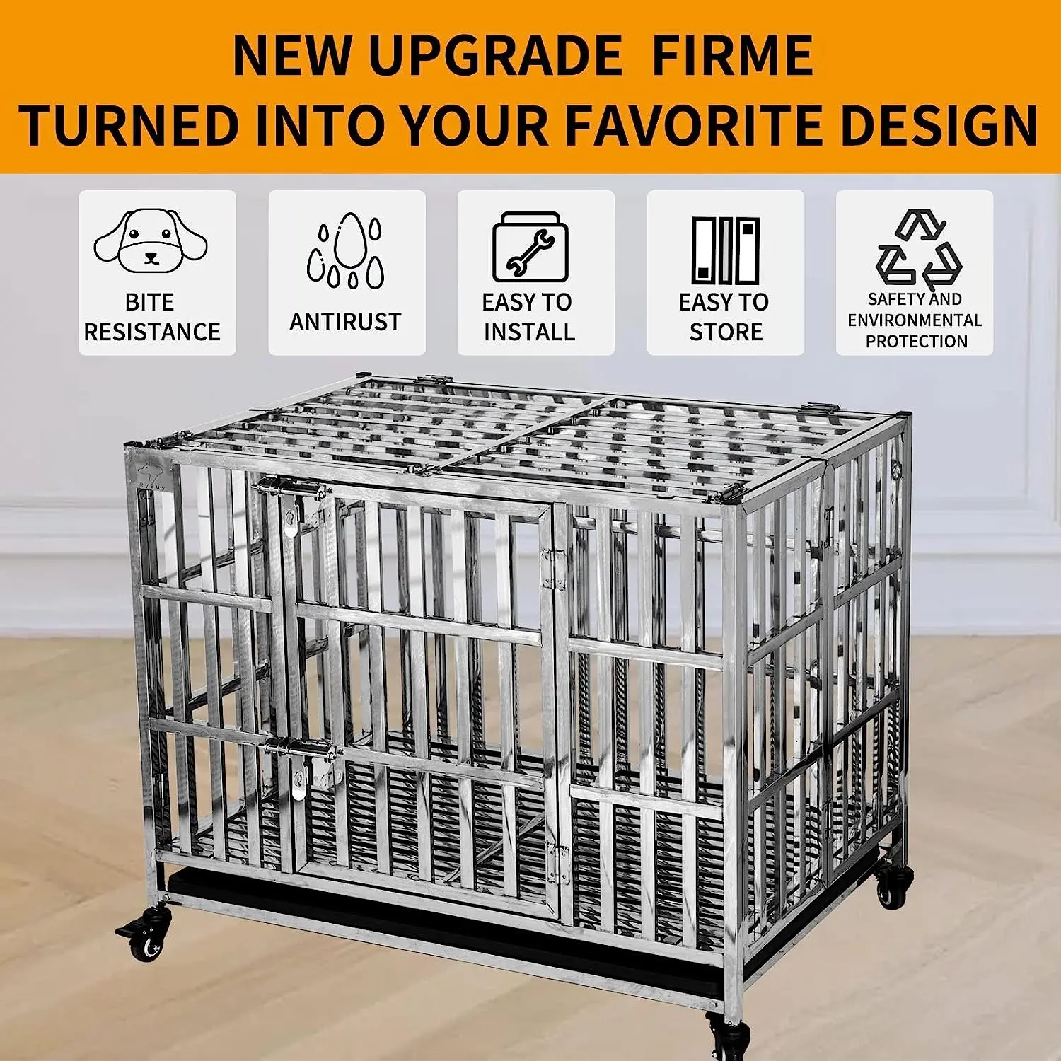 48inch Stackable Heavy Duty Dog Crate Pet Stainless Steel Kennel Foldable Pet Supplies Dog Pet Cages