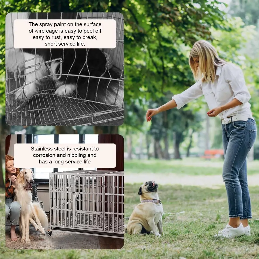 48inch Stackable Heavy Duty Dog Crate Pet Stainless Steel Kennel Foldable Pet Supplies Dog Pet Cages