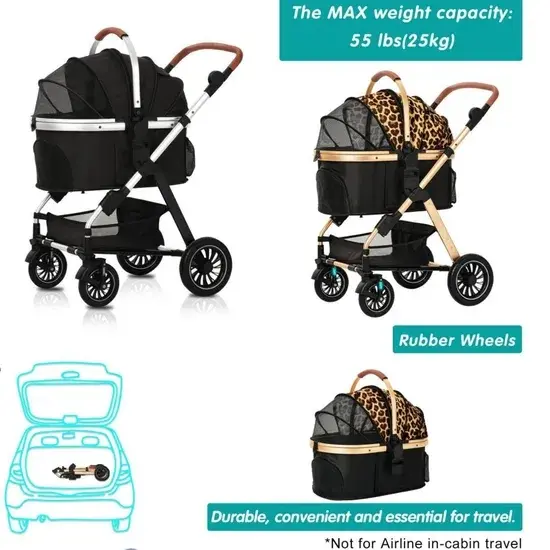 Luxury 3 in 1 Aluminum Alloy Foldable Pet Stroller Customized Dog Travel Carrier with Trolley Bag