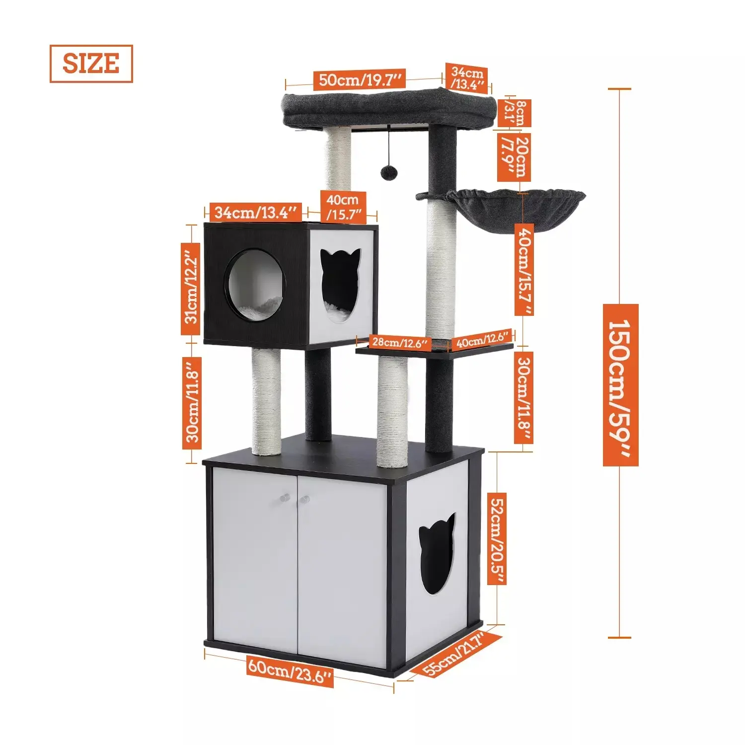 Multifunctional Cat Tree Modern Wood Cat Tower Scratching Tree with Cat Washroom Litter Box House