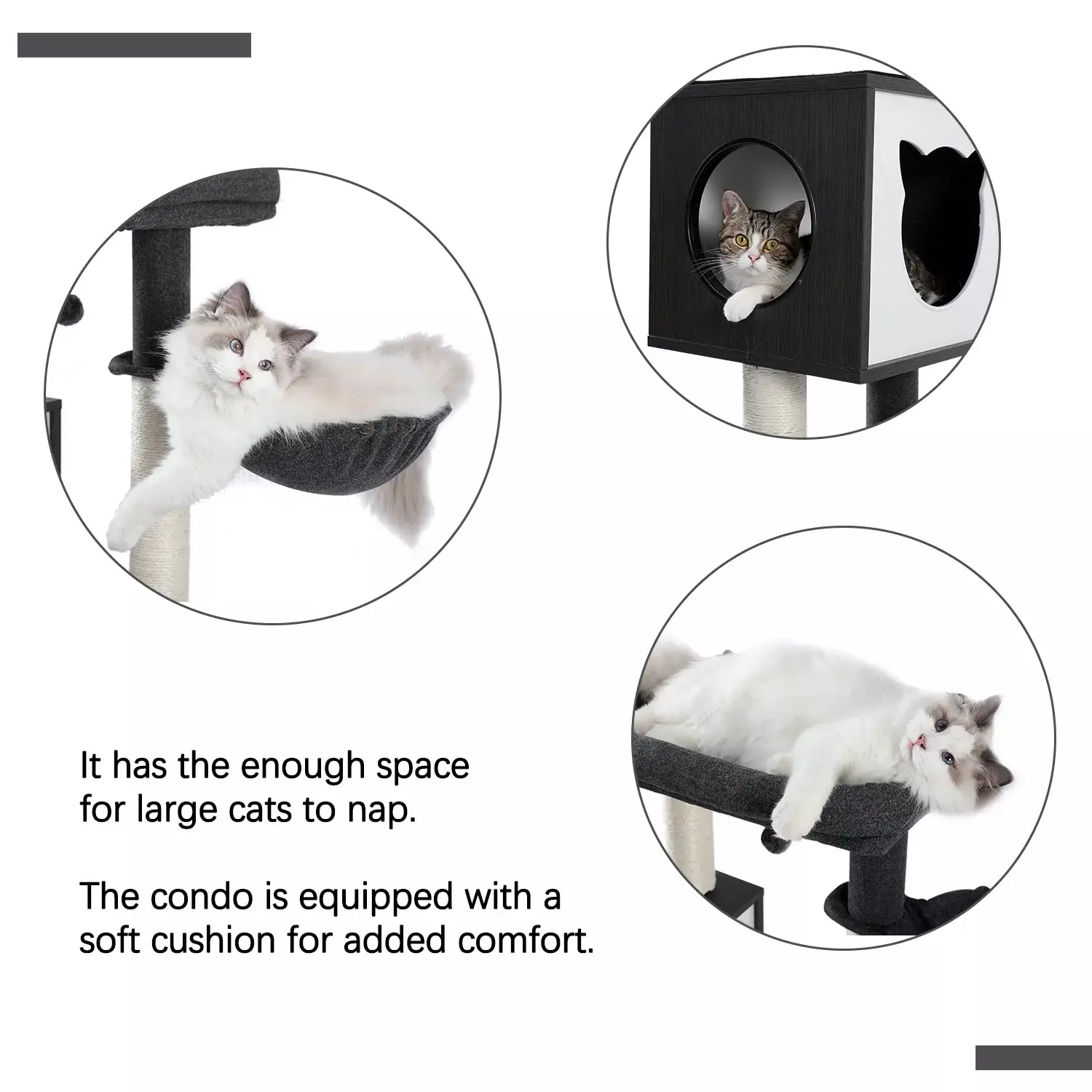 Multifunctional Cat Tree Modern Wood Cat Tower Scratching Tree with Cat Washroom Litter Box House