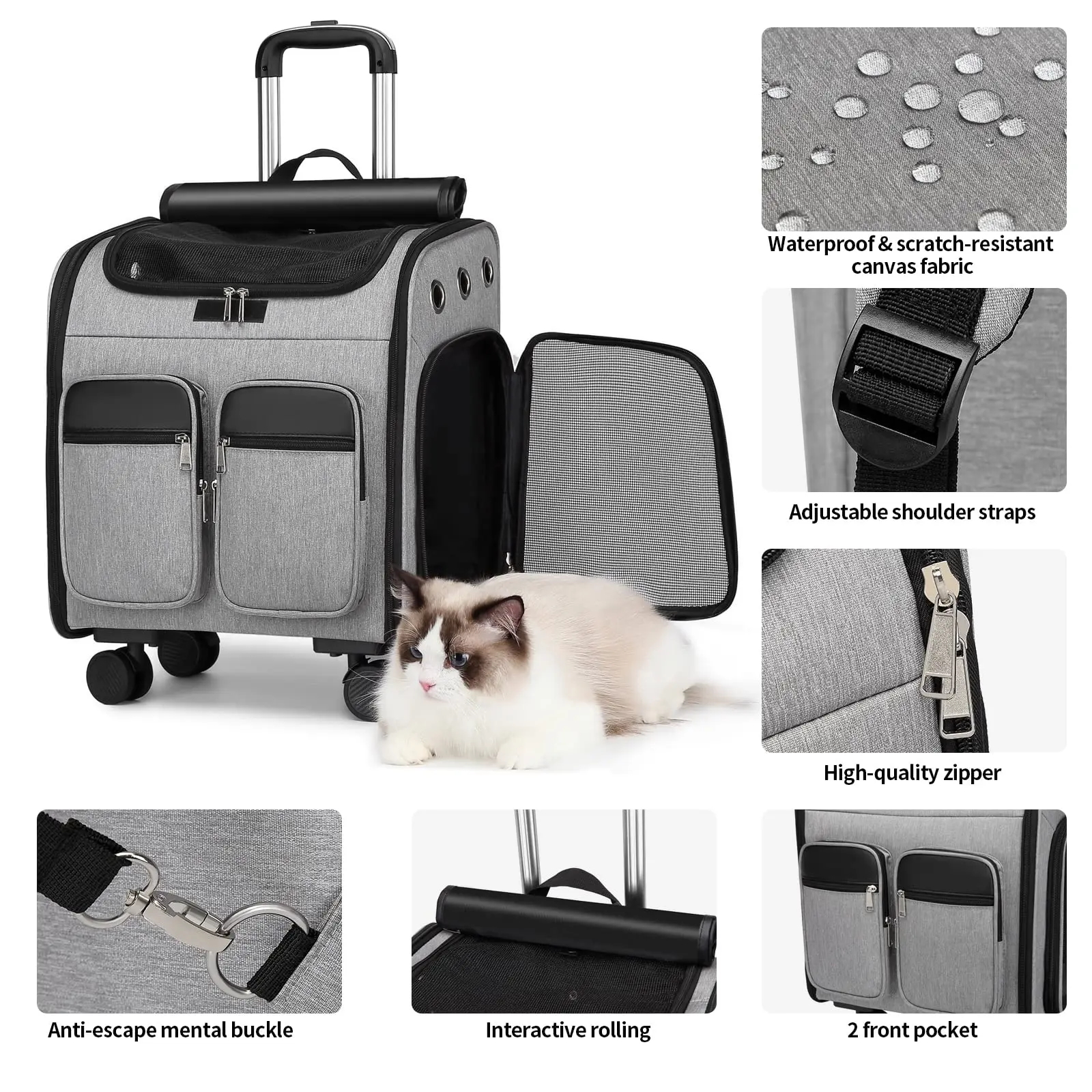 Airline Approved Small Dog Collapsible Backpack Pet Car Travel Bag Rolling Large Cat Carrier for Large Cats With on Wheels