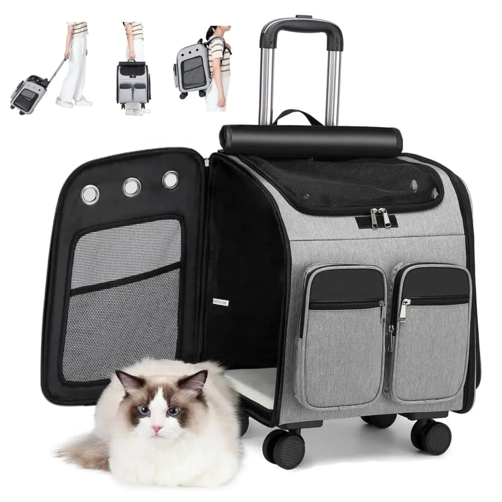Airline Approved Small Dog Collapsible Backpack Pet Car Travel Bag Rolling Large Cat Carrier for Large Cats With on Wheels